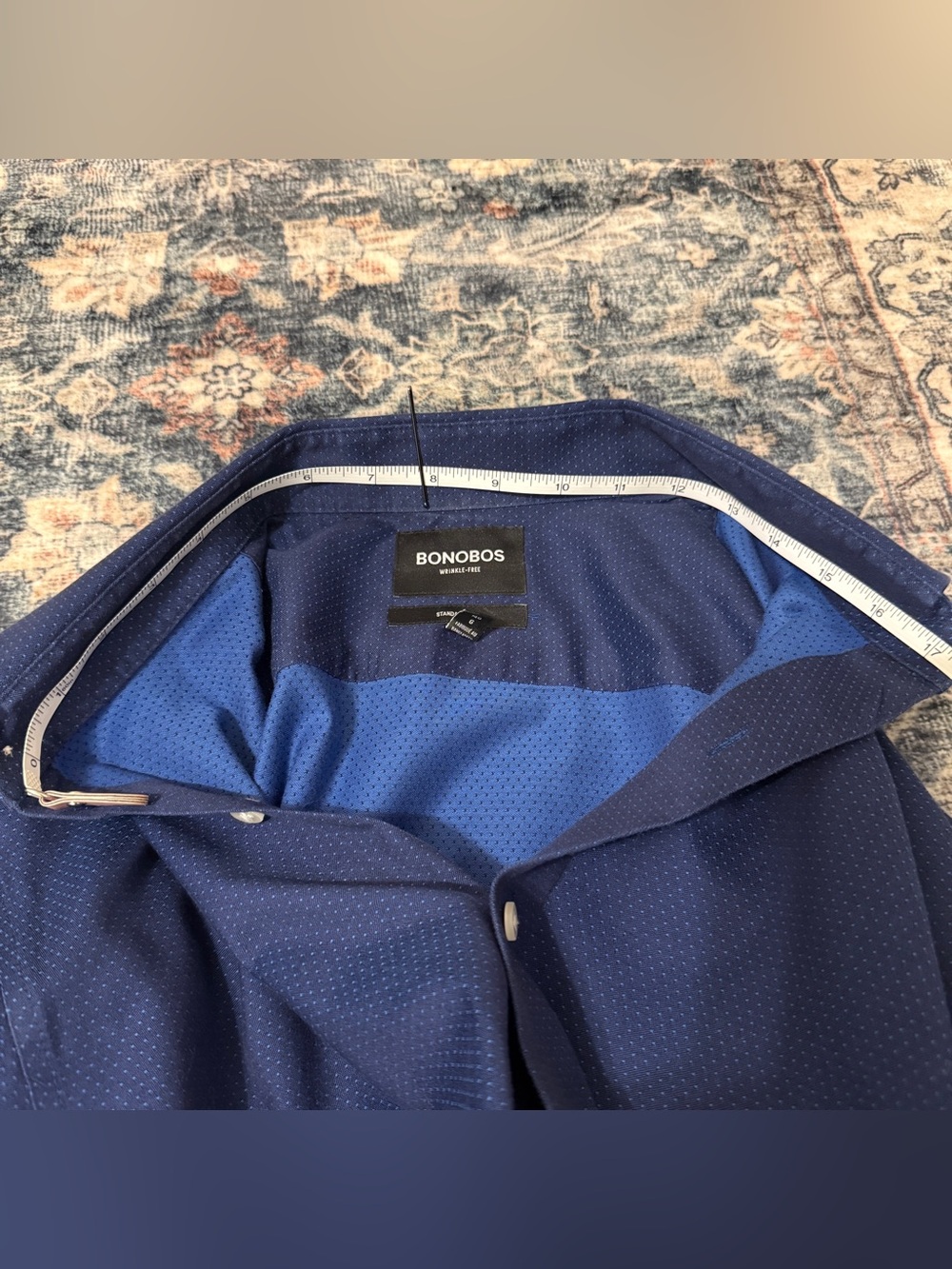 🦕Bonobos| Wrinkle-Free Standard Fit Blue Micro Dot Button Down Shirt Men’s Large - Picture 5 of 9